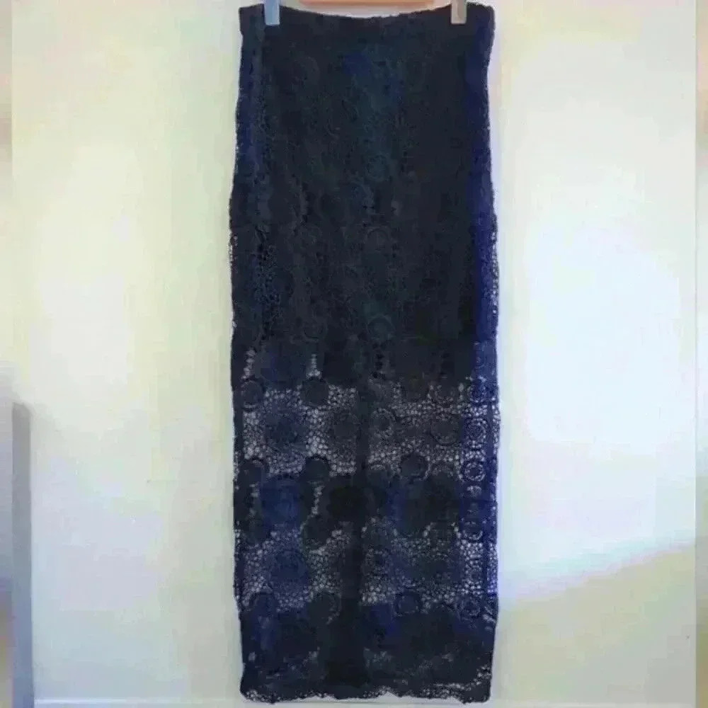 LE CHATEAU | Women's Navy Floral Laced Partially Lined Maxi Skirt